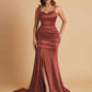 Elegant Soft Satin Mermaid Bowknot Floor-Length Mermaid Bridesmaid Dresses