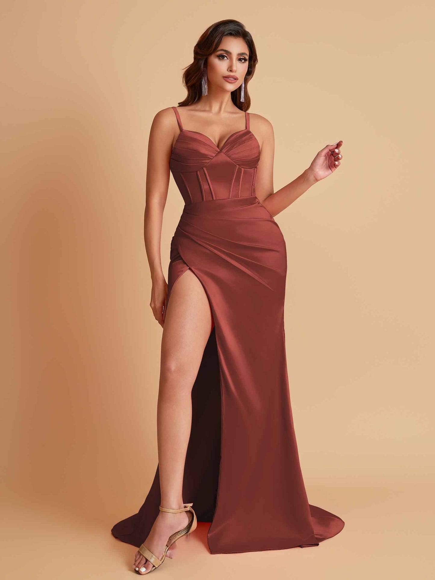 Simple Soft Satin Mermaid V-neck Floor-Length Mermaid Bridesmaid Dresses
