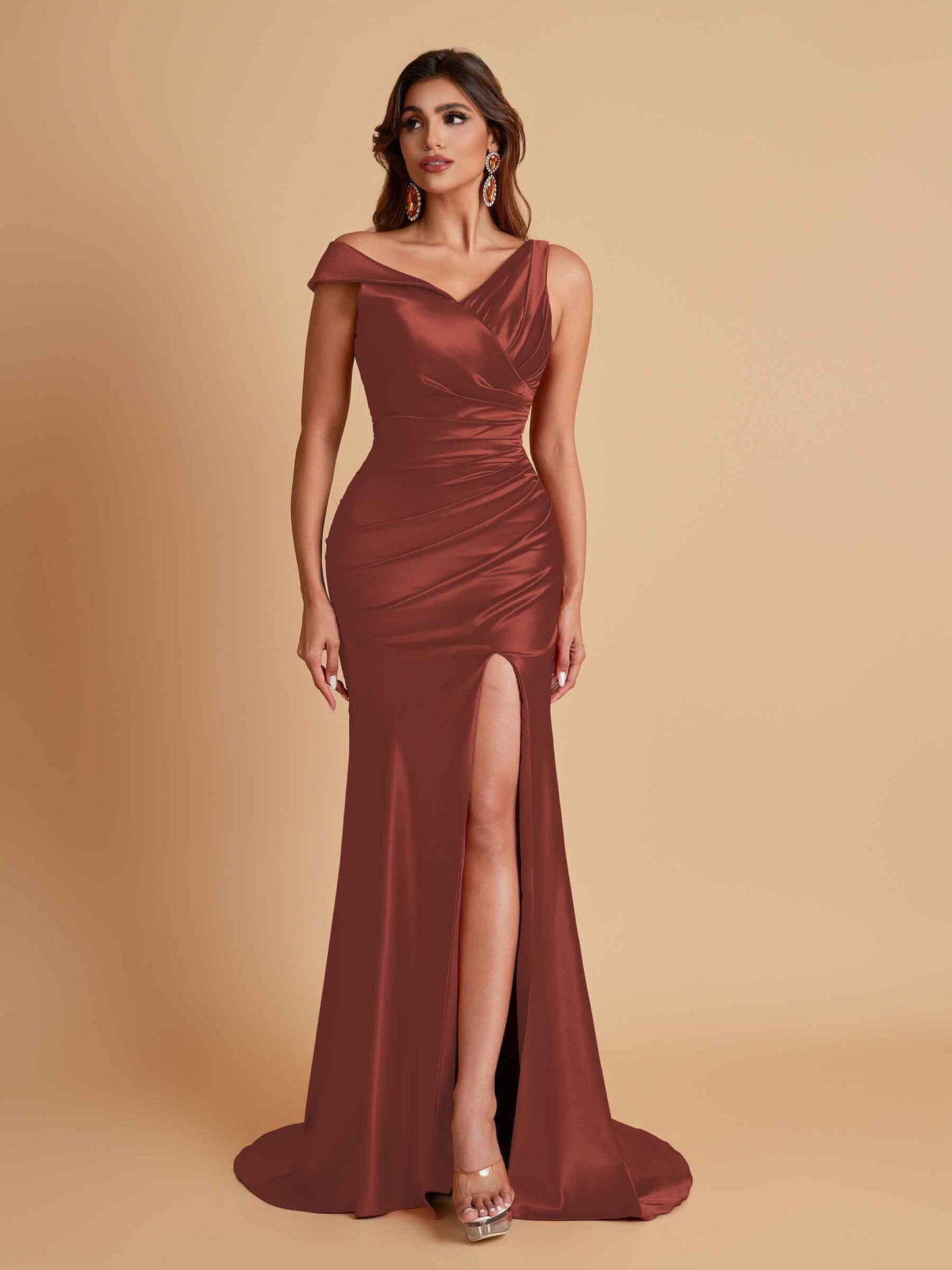 Sexy Soft Satin Mermaid V-neck Floor-Length Mermaid Bridesmaid Dresses