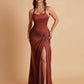 Gorgeous Square Criss Cross Soft Satin Side Slit Floor-Length Mermaid Bridesmaid Dresses