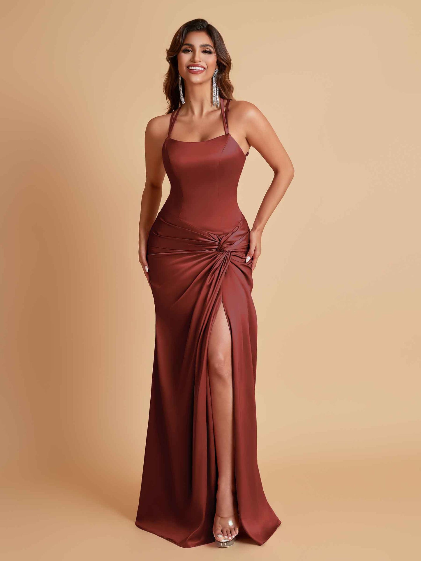 Gorgeous Square Criss Cross Soft Satin Side Slit Floor-Length Mermaid Bridesmaid Dresses