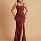 Gorgeous Spaghetti Straps Soft Satin Side Slit Floor-Length Mermaid Bridesmaid Dresses