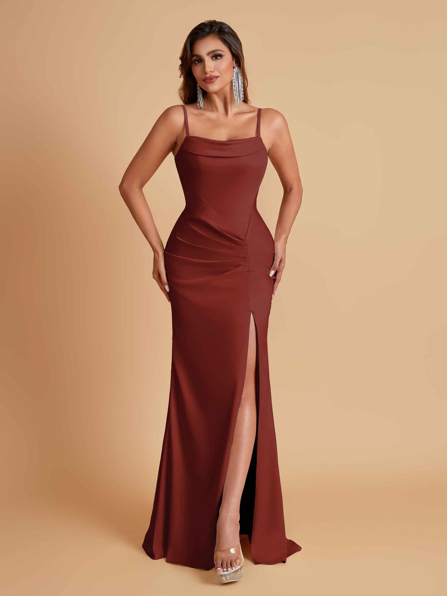 Gorgeous Spaghetti Straps Soft Satin Side Slit Floor-Length Mermaid Bridesmaid Dresses