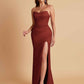Sexy Strapless Soft Satin Side Slit Floor-Length Mermaid Bridesmaid Dresses