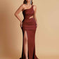 Gorgeous One Shoulder Soft Satin Side Slit Floor-Length Mermaid Bridesmaid Dresses