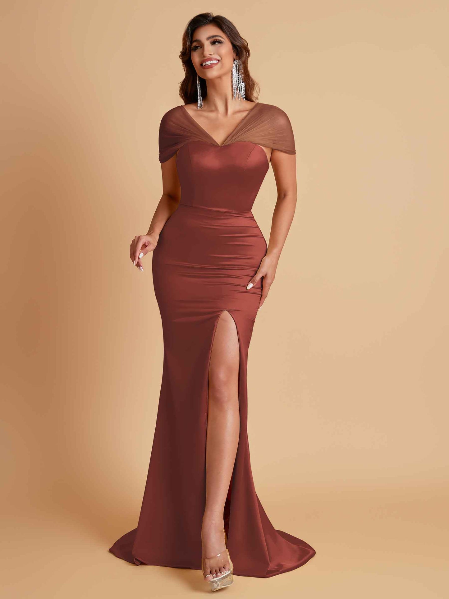 Sexy Soft Satin Mermaid V-neck Floor-Length Mermaid Bridesmaid Dresses