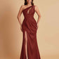 Sexy One Shoulder Soft Satin Side Slit Floor-Length Mermaid Bridesmaid Dresses