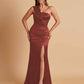 Elegant Soft Satin One Shoulder Strapless Side-Slit Mermaid Bridesmaid Dresses