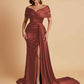 Elegant Soft Satin V-neck Off-the-Shoulder Side-Slit Mermaid Bridesmaid Dresses
