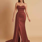 Elegant Soft Satin Sweetheart Strapless Side-Slit Mermaid Bridesmaid Dresses