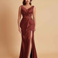 Elegant V Neck Soft Satin Side Slit Floor-Length Mermaid Bridesmaid Dresses