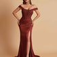 Sexy Soft Satin V-neck Off-the-shoulder Strapless Side-Slit Mermaid Bridesmaid Dresses
