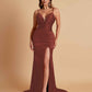 Sexy Soft Satin V-neck Spaghetti Strap Side-Slit Mermaid Bridesmaid Dresses