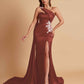 Elegant Soft Satin Sweetheart One Shoulder Side-Slit Mermaid Bridesmaid Dresses