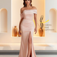 Elegant Soft Satin Mermaid Off Shoulder Asymmetrical Side Slit Floor-Length Bridesmaid Dresses