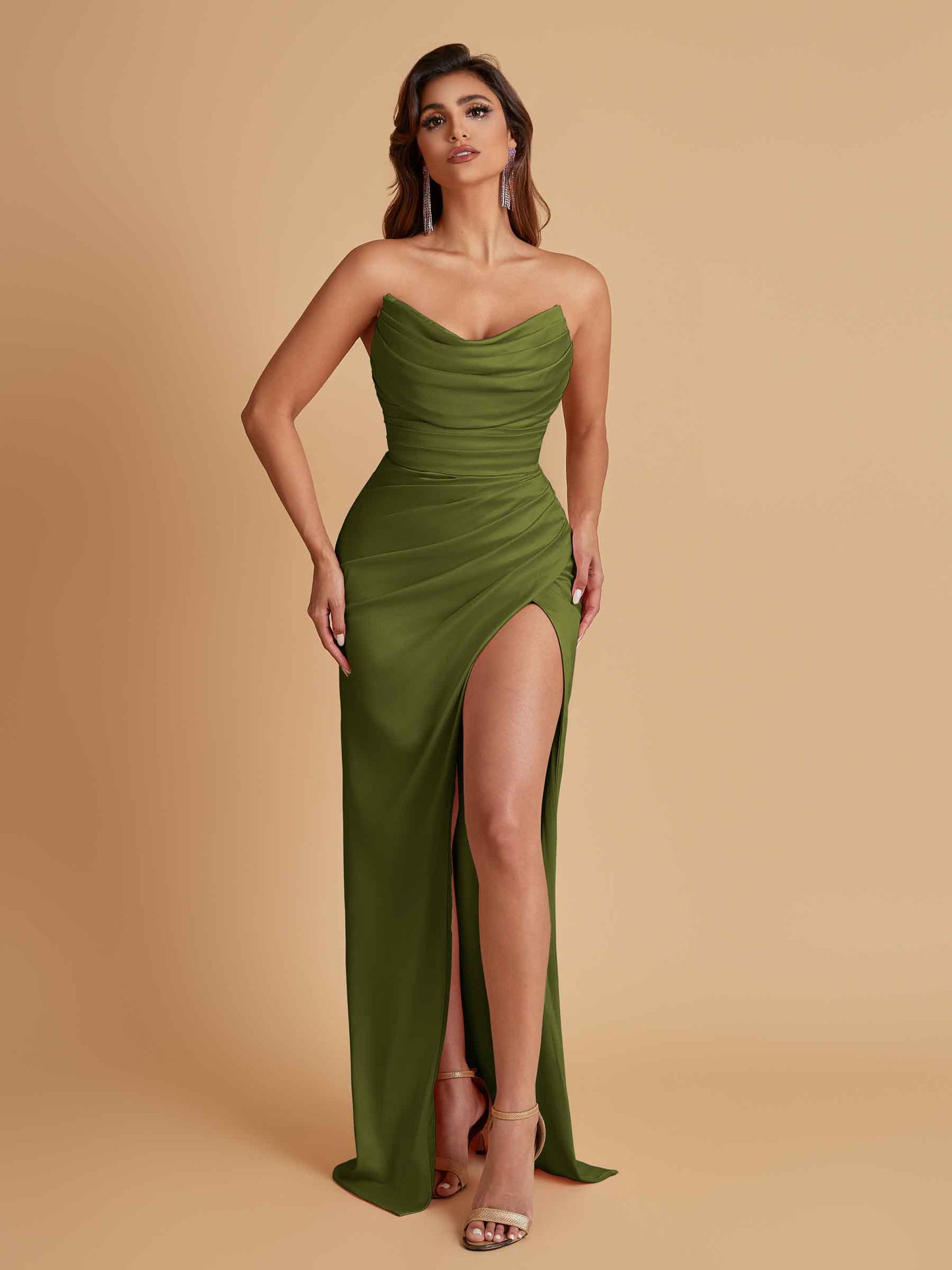 Sexy Soft Satin Mermaid V-neck Side Slit Floor-Length Bridesmaid Dresses Online