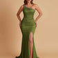 Sexy Soft Satin Mermaid One Shoulder Side Slit Beading Floor-Length Bridesmaid Dresses Online