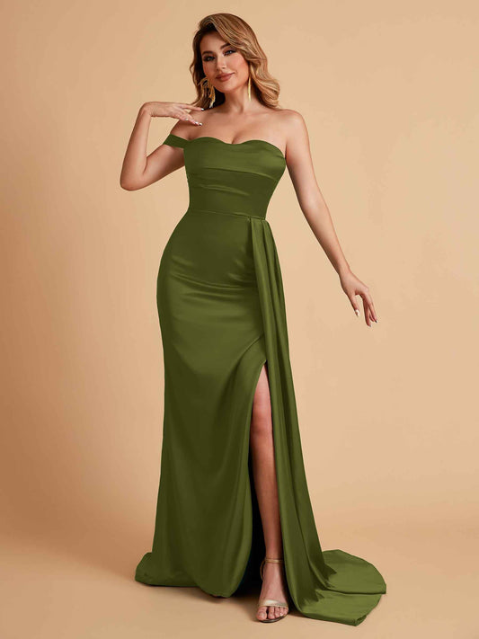 Sexy One-Shoulder Sweetheart With Train With High Split Floor-Length Bridesmaid Dresses