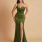 Gorgeous One Shoulder Soft Satin Side Slit Floor-Length Mermaid Bridesmaid Dresses