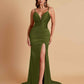 Sexy Soft Satin V-neck Spaghetti Strap Side-Slit Mermaid Bridesmaid Dresses