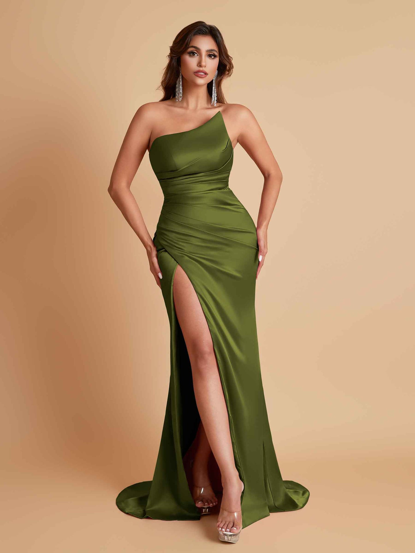 Gorgeous Strapless Soft Satin Side Slit Floor-Length Mermaid Bridesmaid Dresses