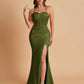 Sexy Soft Satin Mermaid Spaghetti Straps Side Slit Floor-Length Bridesmaid Dresses