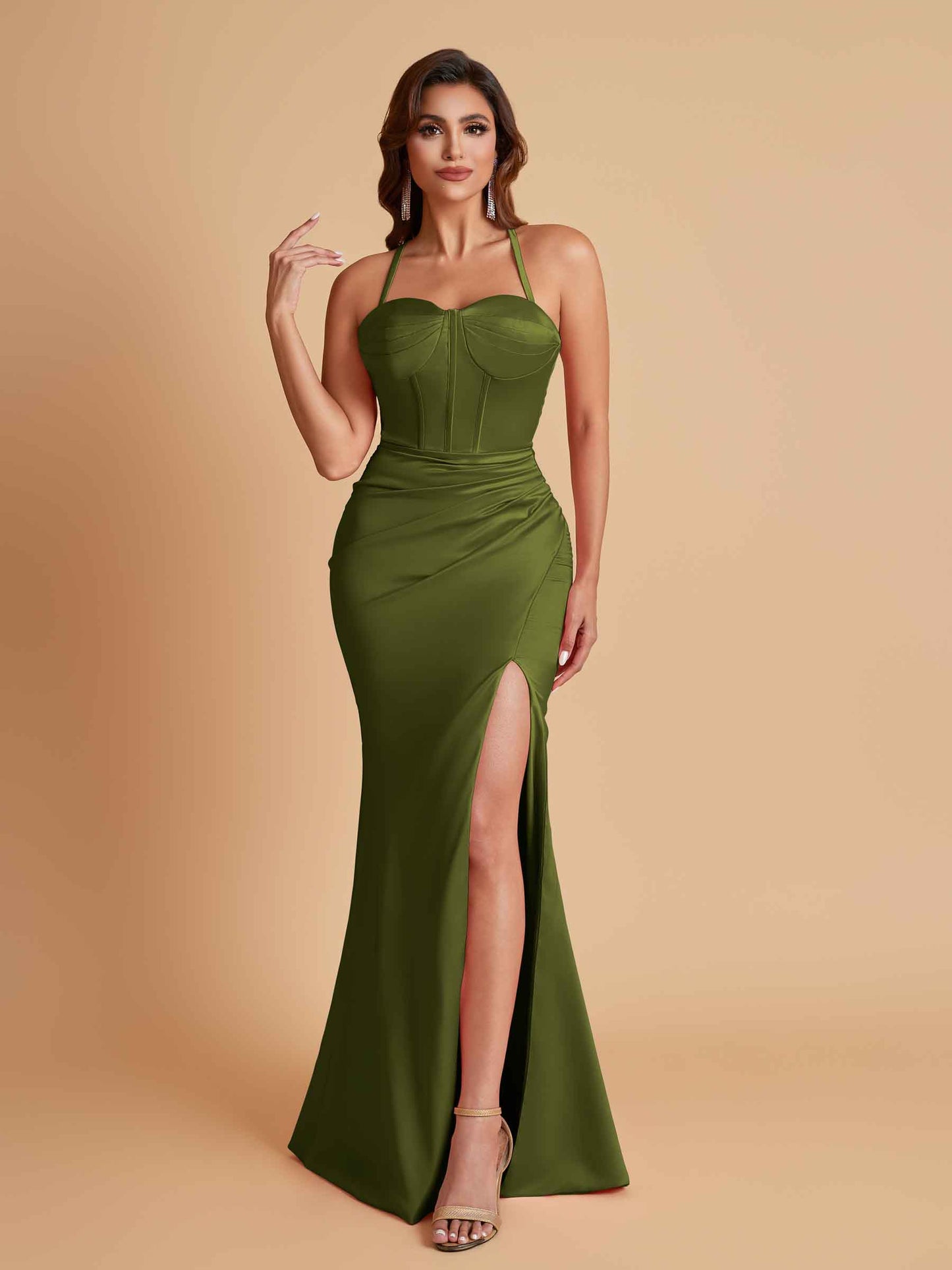 Sexy Soft Satin Mermaid Spaghetti Straps Side Slit Floor-Length Bridesmaid Dresses