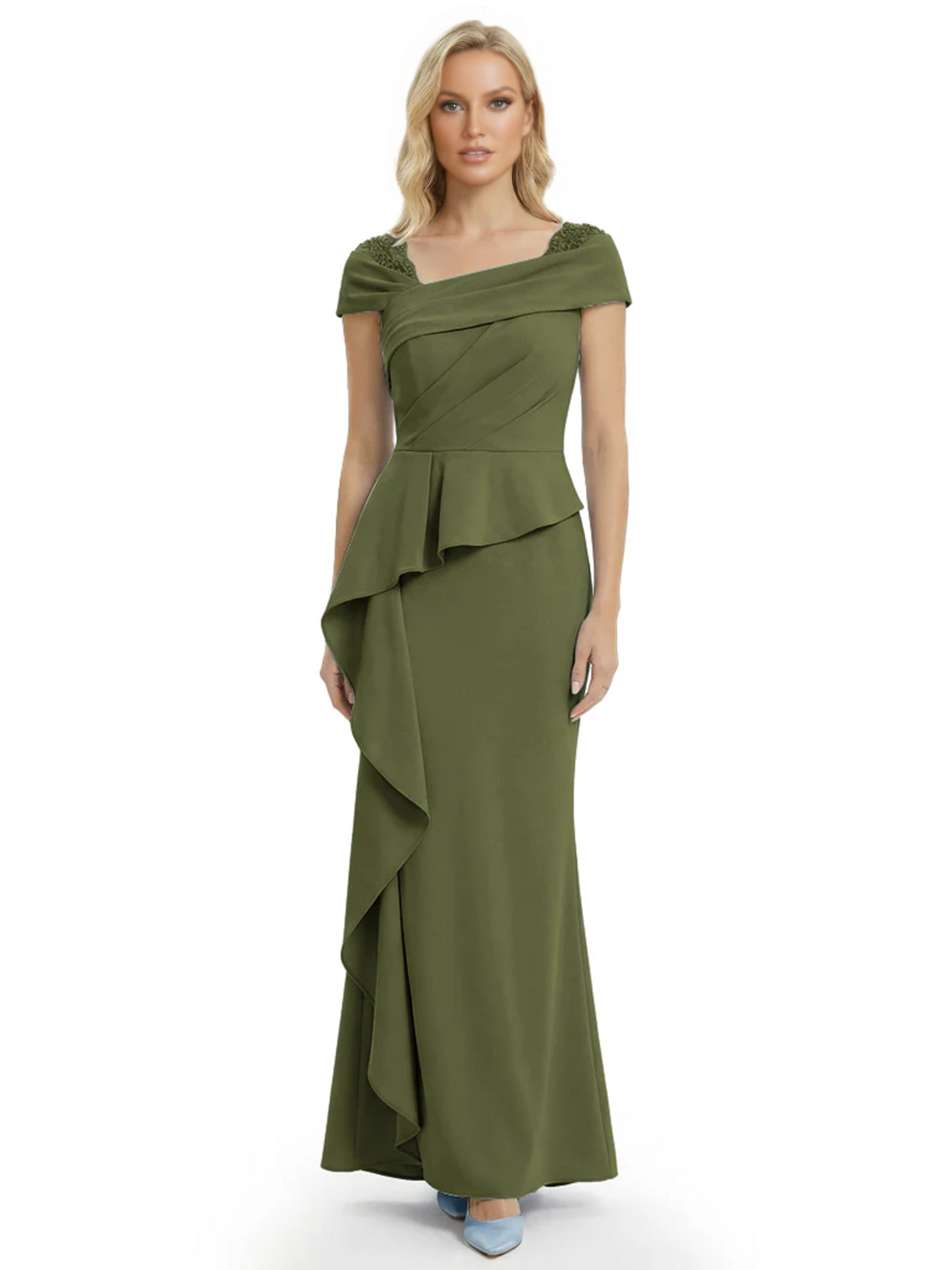 A-Line Satin Cap Sleeves Mother of the Brides Dresses Floor Length For Wedding