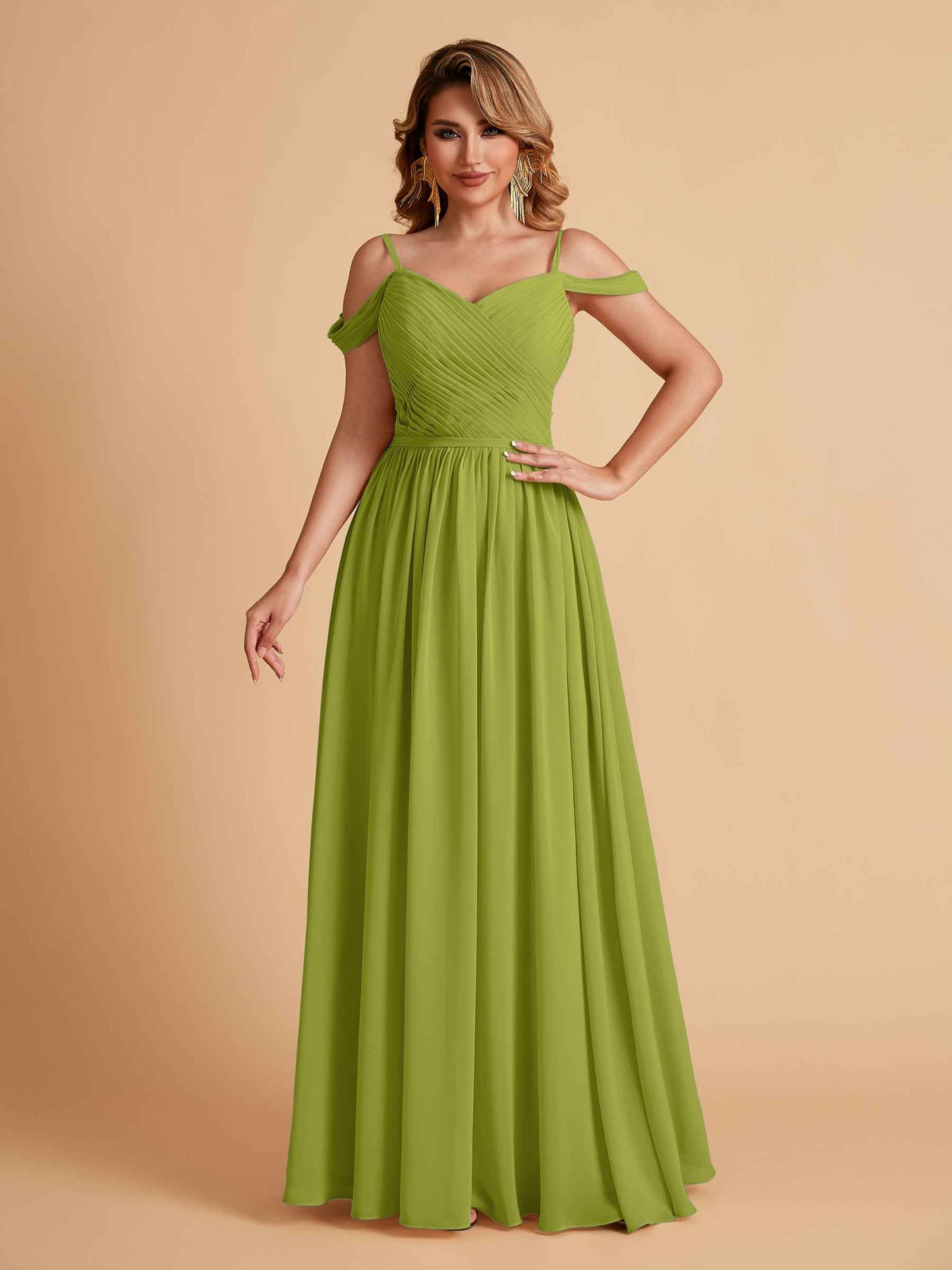 Elegant A-line Chiffon Off The Shoulder V-Neck Bridesmaid Dresses Online