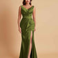 Elegant V Neck Soft Satin Side Slit Floor-Length Mermaid Bridesmaid Dresses
