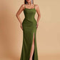 Gorgeous Spaghetti Straps Soft Satin Side Slit Floor-Length Mermaid Bridesmaid Dresses