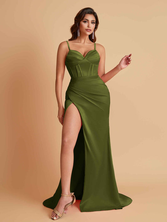 Simple Soft Satin Mermaid V-neck Floor-Length Mermaid Bridesmaid Dresses