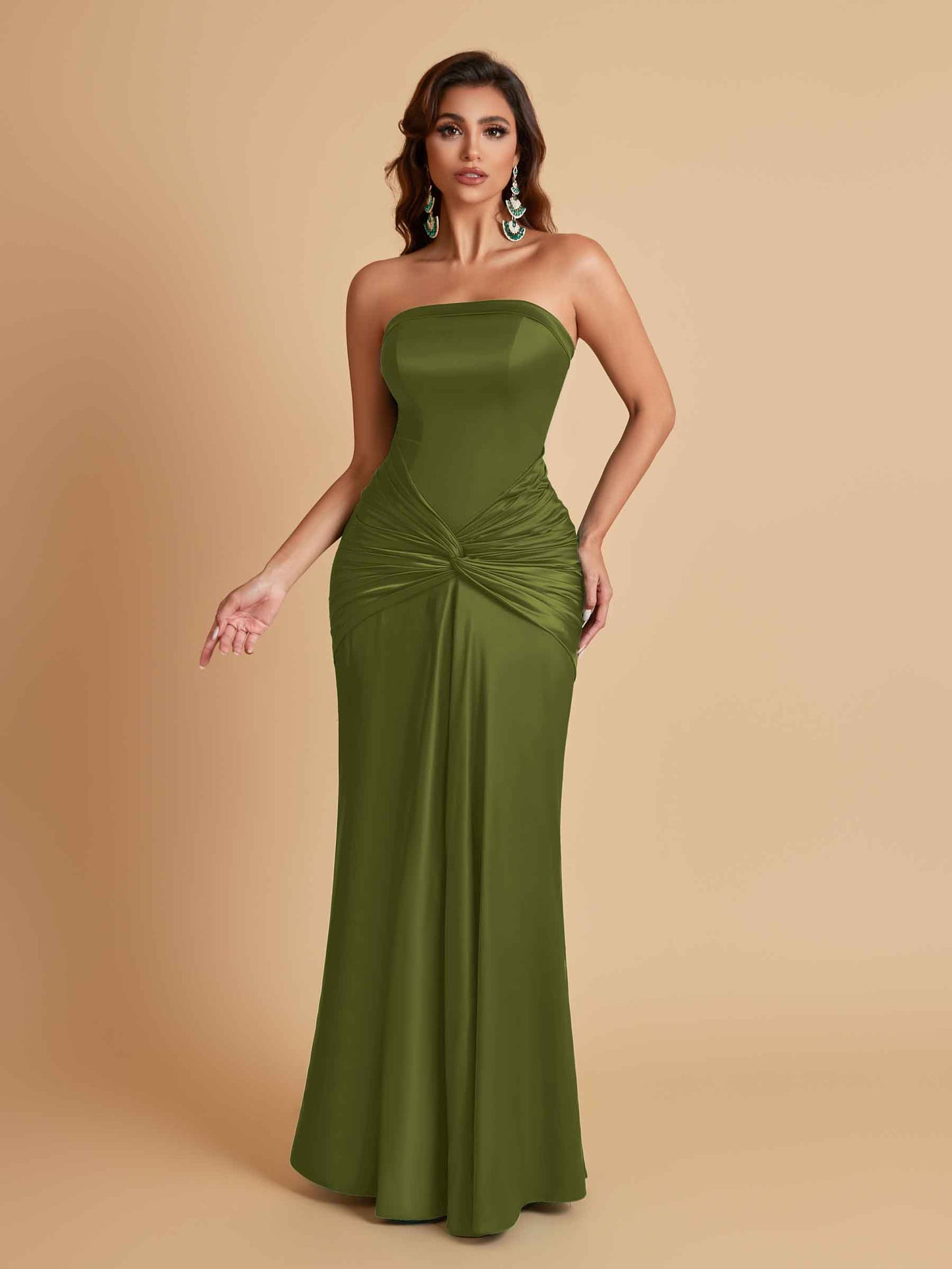 Sexy Soft Satin Mermaid Strapless Floor-Length Mermaid Bridesmaid Dresses
