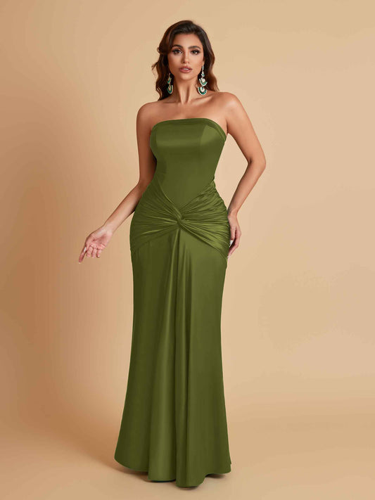 Sexy Soft Satin Mermaid Strapless Floor-Length Mermaid Bridesmaid Dresses