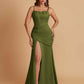 Sexy Soft Satin Mermaid Spaghetti Straps Side Slit Floor-Length Bridesmaid Dresses