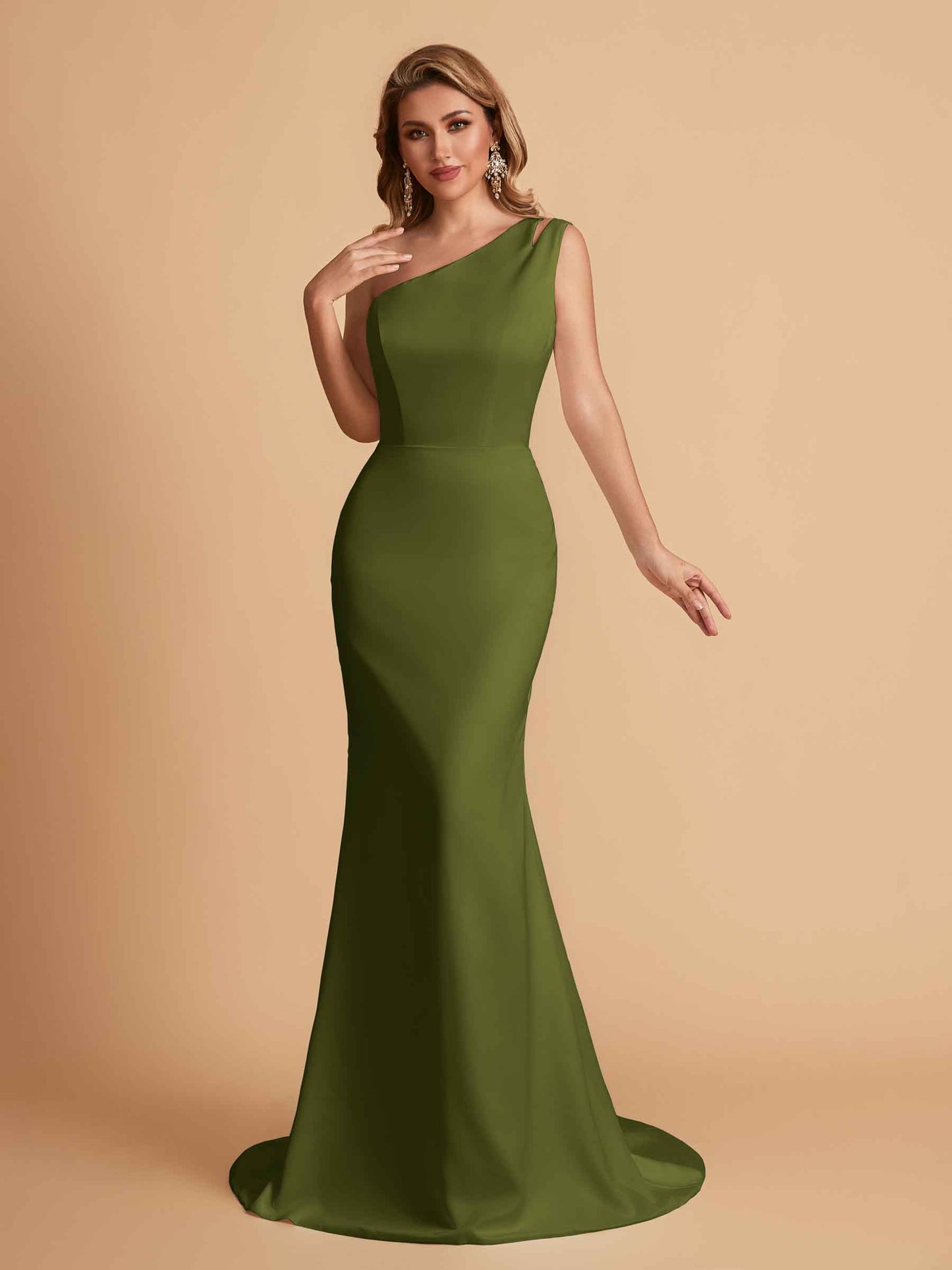 Elegant Satin One Shoulder Mermaid Side Slit Floor Length Bridesmaid Dresses
