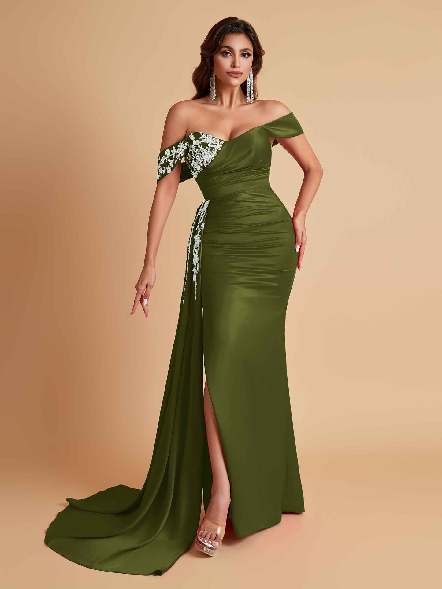 Elegant Soft Satin Mermaid Off Shoulder Floor-Length Mermaid Bridesmaid Dresses