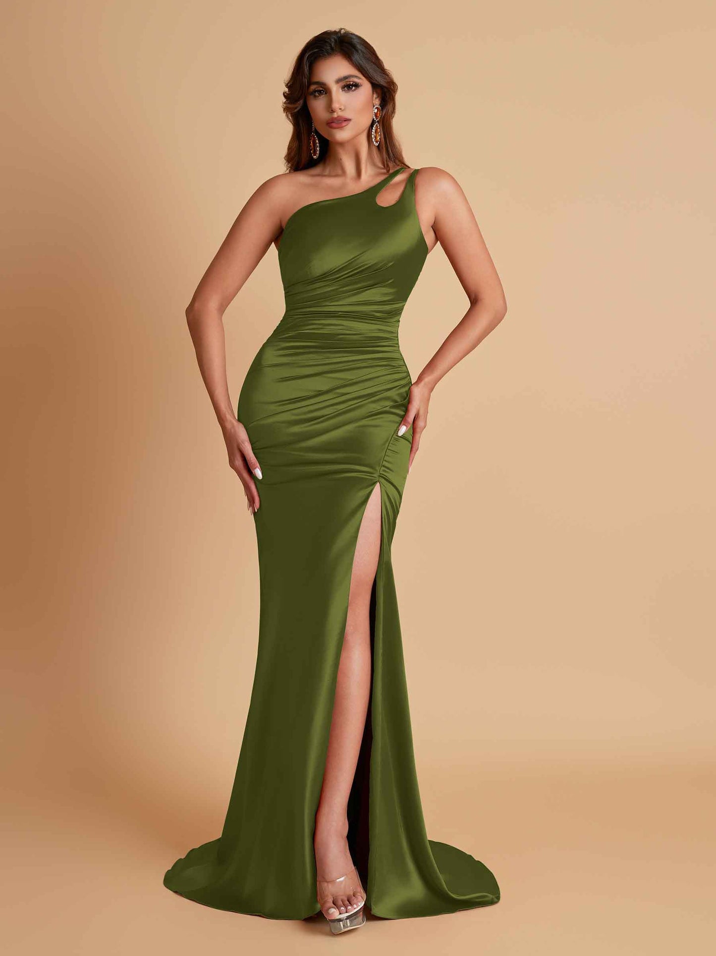 Sexy Soft Satin Mermaid One Shoulder Floor-Length Mermaid Bridesmaid Dresses