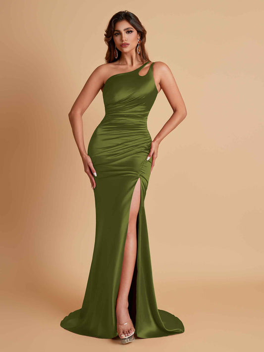 Sexy Soft Satin Mermaid One Shoulder Floor-Length Mermaid Bridesmaid Dresses