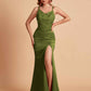 Sexy Satin V-neck Side Slit Mermaid Floor Length Bridesmaid Dresses
