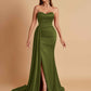 Elegant Soft Satin Sweetheart Strapless Side-Slit Mermaid Bridesmaid Dresses