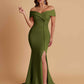Elegant Soft Satin Mermaid Off Shoulder Side Slit Floor-Length Bridesmaid Dresses