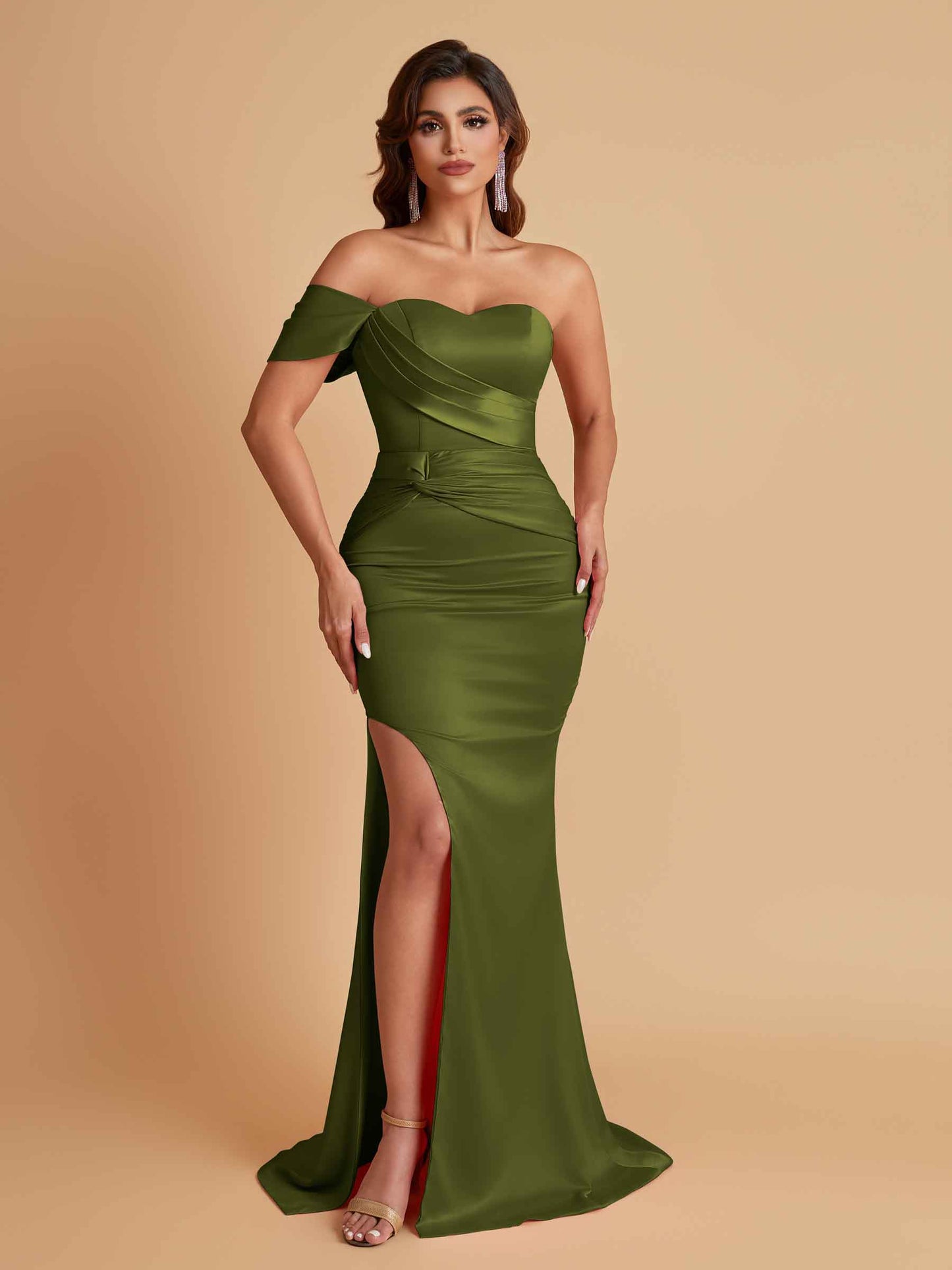Sexy Soft Satin Mermaid One Shoulder Floor-Length Mermaid Bridesmaid Dresses