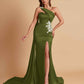 Elegant Soft Satin Sweetheart One Shoulder Side-Slit Mermaid Bridesmaid Dresses