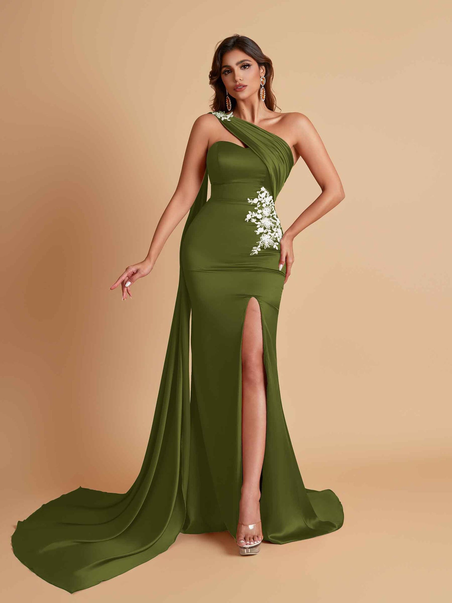 Elegant Soft Satin Sweetheart One Shoulder Side-Slit Mermaid Bridesmaid Dresses