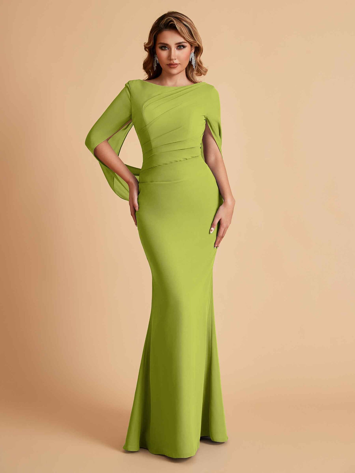 Elegant Mermaid Chiffon Half Sleeves Jewel Mother of the Brides Dresses Online