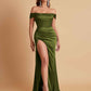 Sexy Off the Shoulder Soft Satin Side Slit Floor-Length Mermaid Bridesmaid Dresses