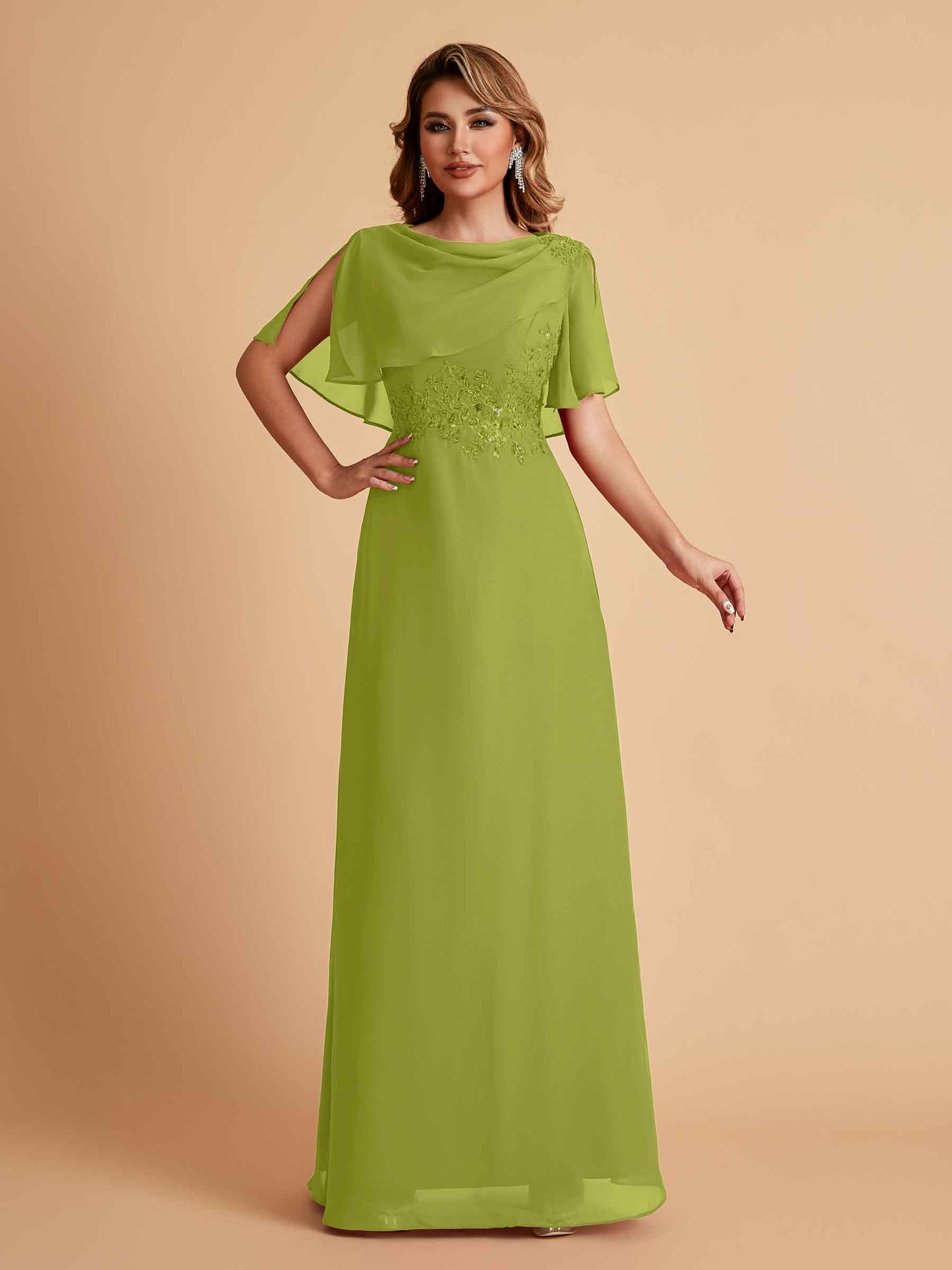 Elegant A-Line Chiffon Half Sleeves Jewel Mother of the Brides Dresses Online