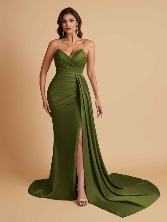 Sexy Soft Satin Mermaid V-neck Floor-Length Mermaid Bridesmaid Dresses