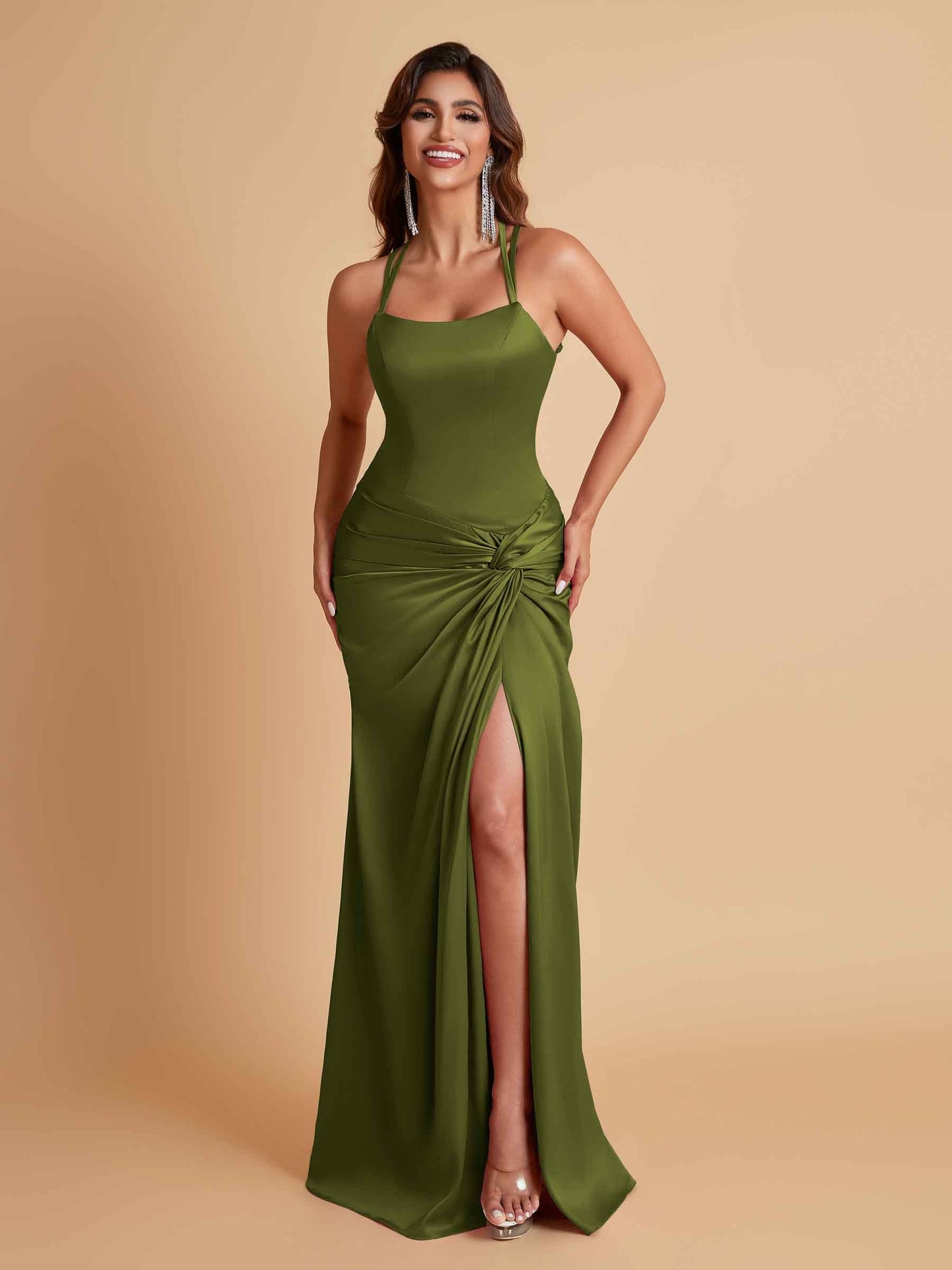 Gorgeous Square Criss Cross Soft Satin Side Slit Floor-Length Mermaid Bridesmaid Dresses